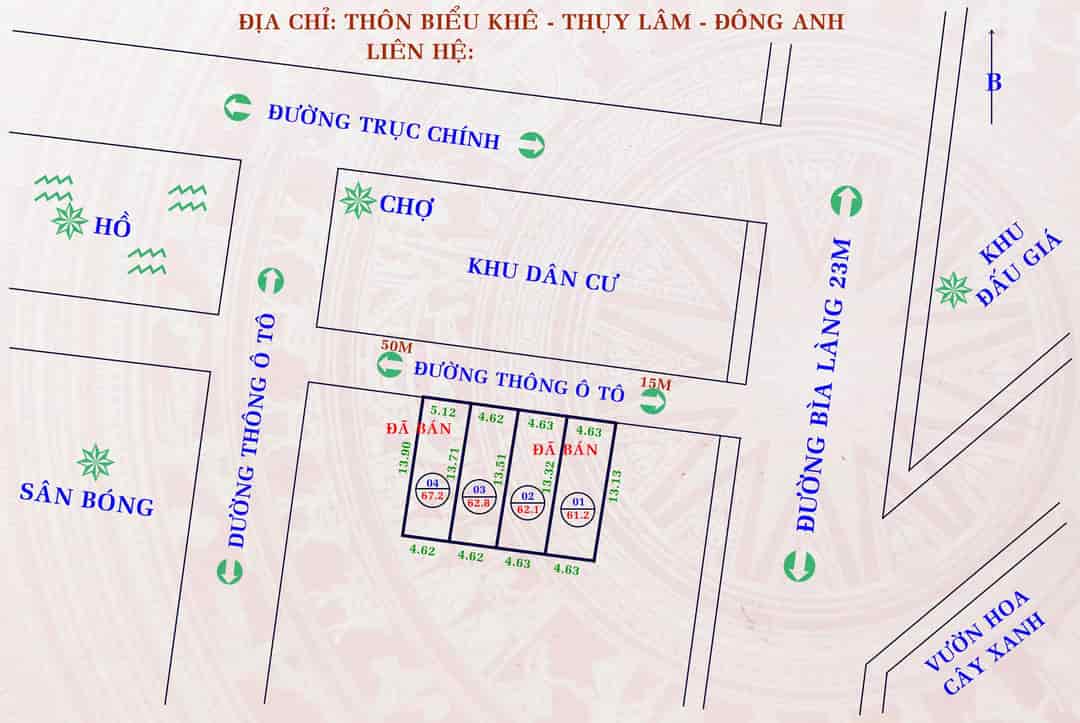 SIÊU PHẦM 62.8m2 GẦN BÌA LÀNG BIỂU KHÊ. ĐỐI DIỆN ĐANG CHUẨN BỊ LÀM ĐẤU GIÁ, CÔNG VIÊN CÂY