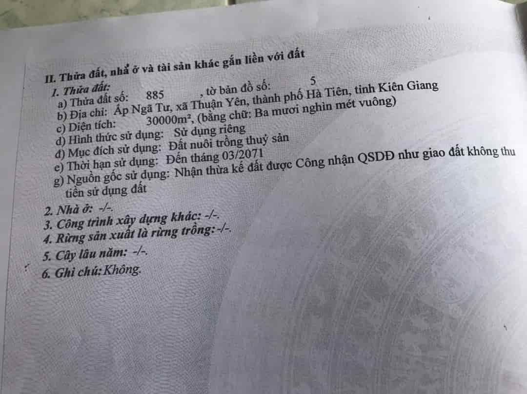 Bán 30.000m2 đất chính chủ có sẵn vuông nuôi tôm công nghiệp, 1 nhà yến tiền chế tại TP. Hà Tiên