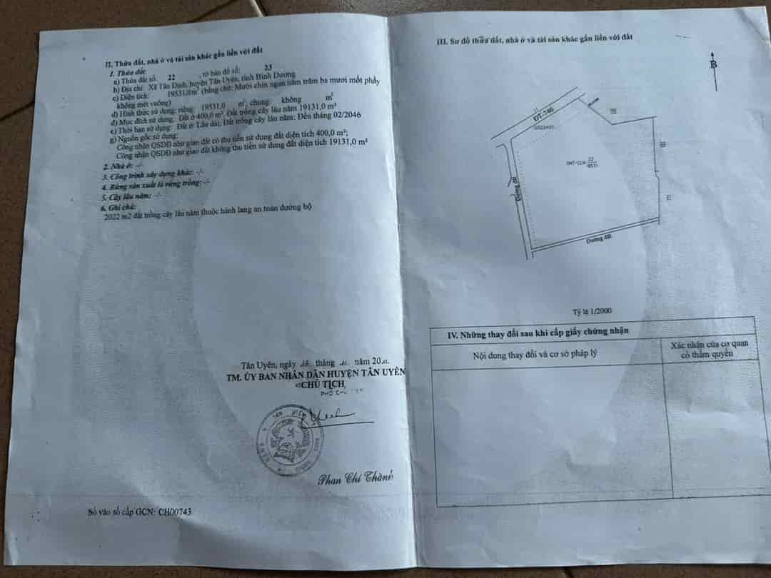 Cần tiền bán gấp đất tại Bắc Tân Uyên, Bình Dương