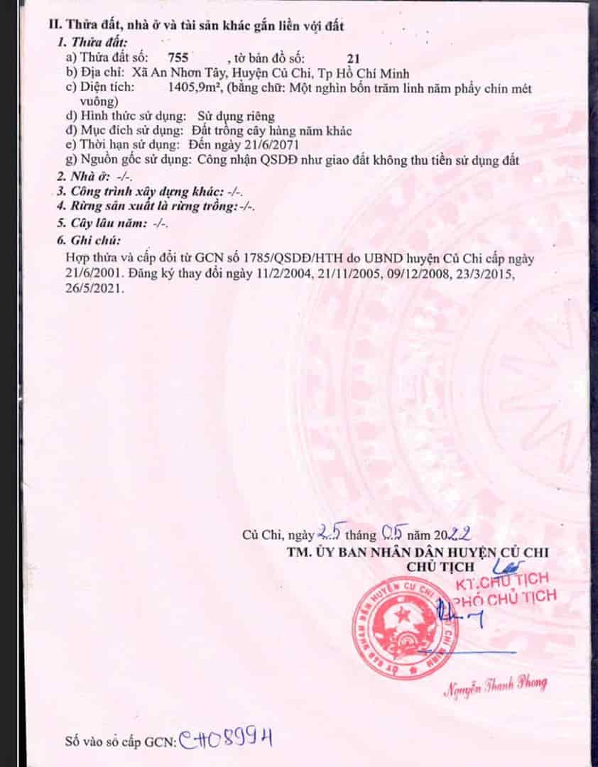 Cần bán Đất mặt tiền đường Xã An Nhơn Tây, Củ Chi, Tp Hồ Chí Minh