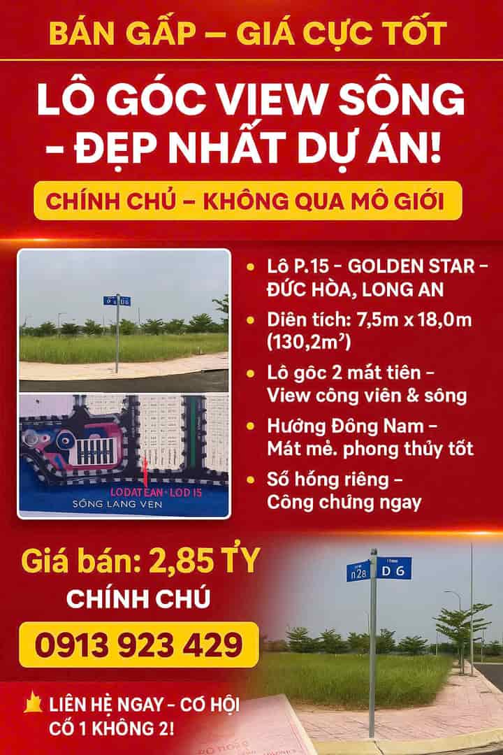 ĐẤT ĐẸP – GIÁ ĐẦU TƯ  – CHÍNH CHỦ CẦN BÁN LÔ ĐẤT Dự Án GOLDEN STAR Đức Hoà, Long An
