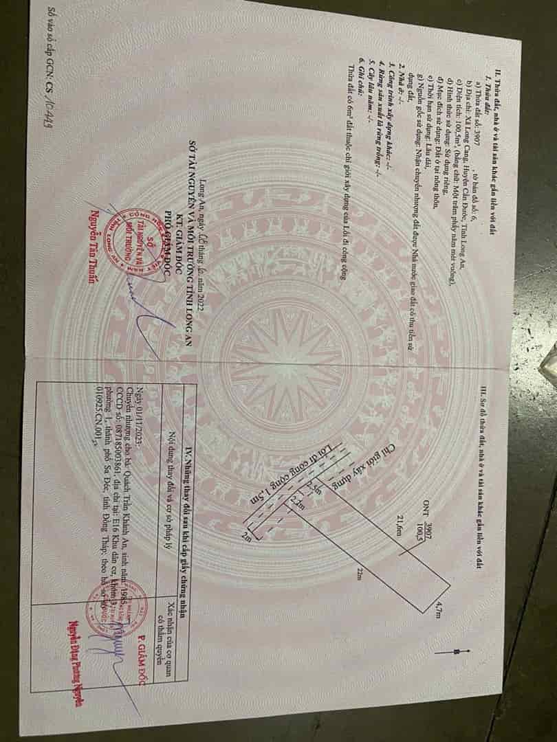 ĐẤT ĐẸP, GIÁ TỐT, CHÍNH CHỦ CẦN BÁN LÔ ĐẤT TẠI Long Cang, Cần Đước, Long An