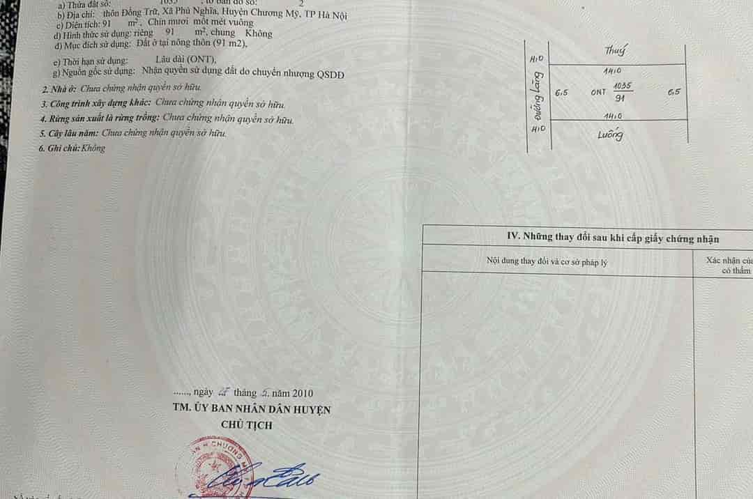 Chính chủ gửi bán lô đất đẹp 90m2 tại Đồng Trữ Chương Mỹ ngay gần khu công nghiệp đường 2 oto tránh