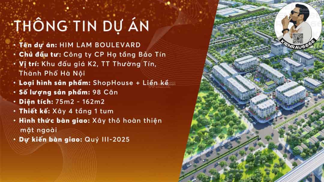 Cực hiếm chỉ 8 lô LK 2mặt tiền Himlam Boulevard, hướng N công viên, kinh doanh hết nước chấm, ck cao