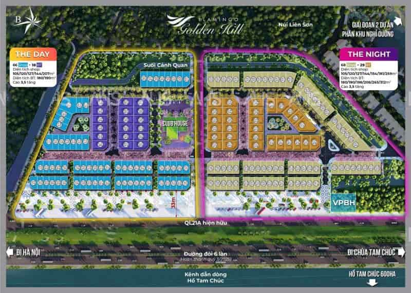Flamingo Golden Hill lưng tựa núi Liên Sơn, mặt hướng hồ Tam Trúc nằm trong quần thể biệt thự, Villa đẹp nhất