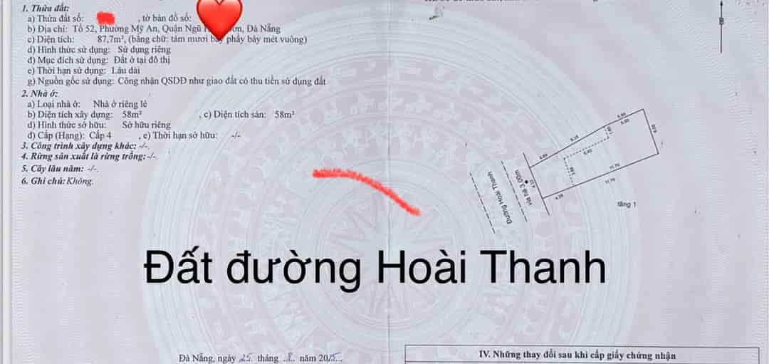 Đất đường Hoài Thanh,gần Đại Học Kinh Tế,Hướng: Tây.87m2/6,5 tỷ