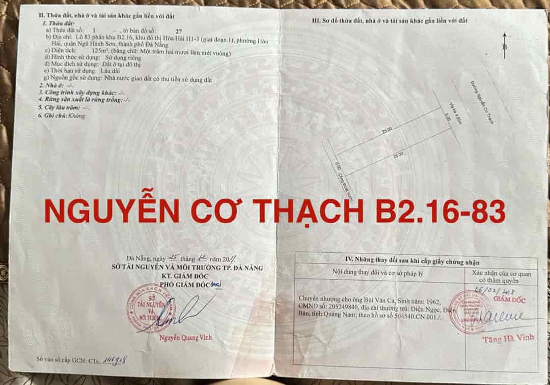 Đất đường Nguyễn Gơ Thạch, Khuê Mỹ, NHSơn, Đ Nẵng, 125m2/7.8 tỷ