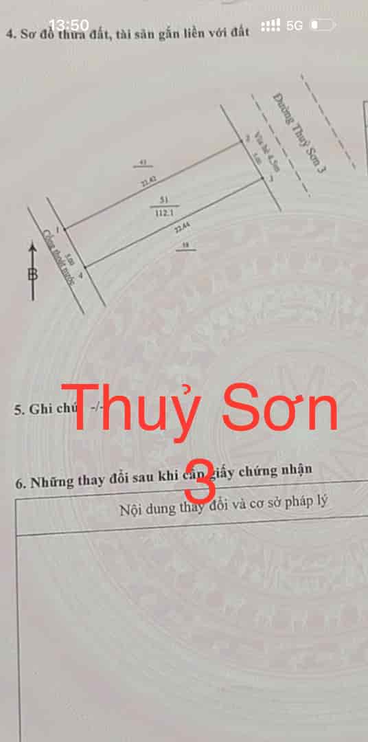 Đất  Thủy Sơn  3, Khuê Mỹ, NHSơn, Đ Nẵng, 225m2/13,7  tỷ
