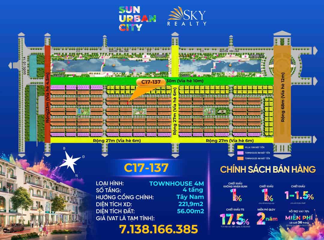 Liền kề siêu vip C17 KDT Sun Urban city, chỉ từ 2,2 tỷ ngân hàng hỗ trợ 70%, ân hạn 36 tháng