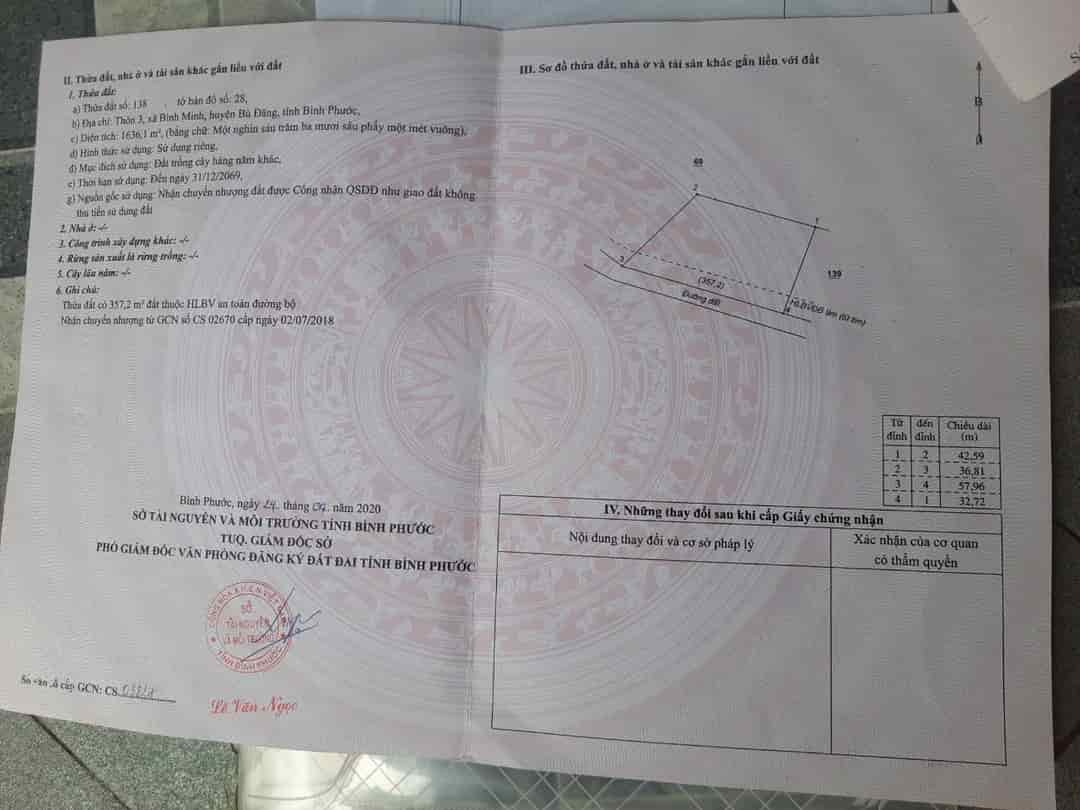 Bán 200m Đất Mặt Tiền Đường, Sâu 30m Của 3 Lô Đất Tại Xã Bình Minh, Huyện Bù Đăng, Tỉnh Bình Phước