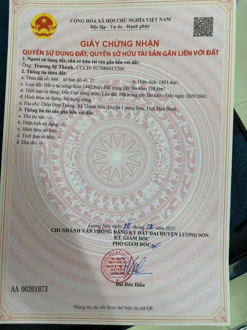 SỞ HỮU NGAY ĐẤT ĐẸP - GIÁ TỐT - Vị Trí Đắc Địa Tại Thôn Hợp Thung, Xã Thanh Sơn, Huyện Lương Sơn, Tỉnh Hoà