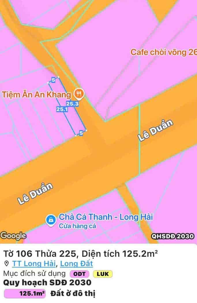LÔ GÓC NGAY TRUNG TÂM HÀNH CHÍNH LONG HẢI, MẶT TIỀN LÊ DUẨN