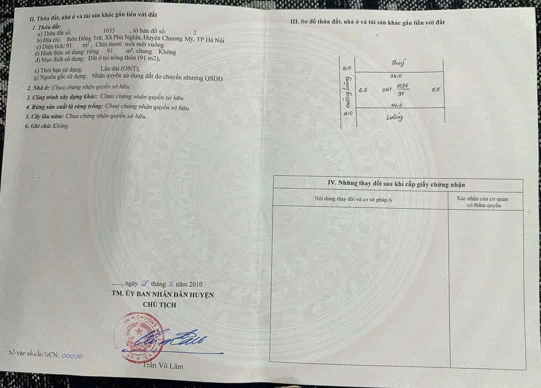 Chủ cần bán lô đất 91m tại đồng trữ phú nghĩa chương mỹ