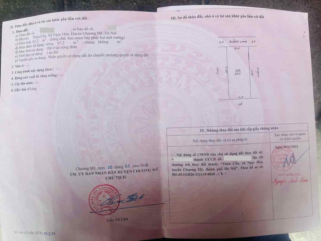 Chủ cần tiên cần thanh khoản nhanh lô đất 67m ngọc hòa chương mỹ hà nội