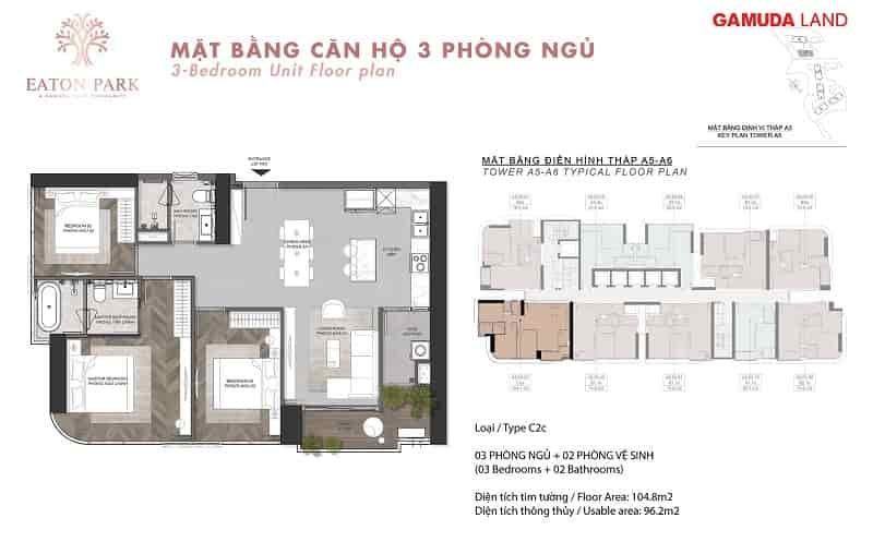 HOT! Căn 3PN Eaton Park - 103.7m2 chỉ 14,42 tỷ - Thanh toán 30% nhận nhà - Liên hệ: +84358226302