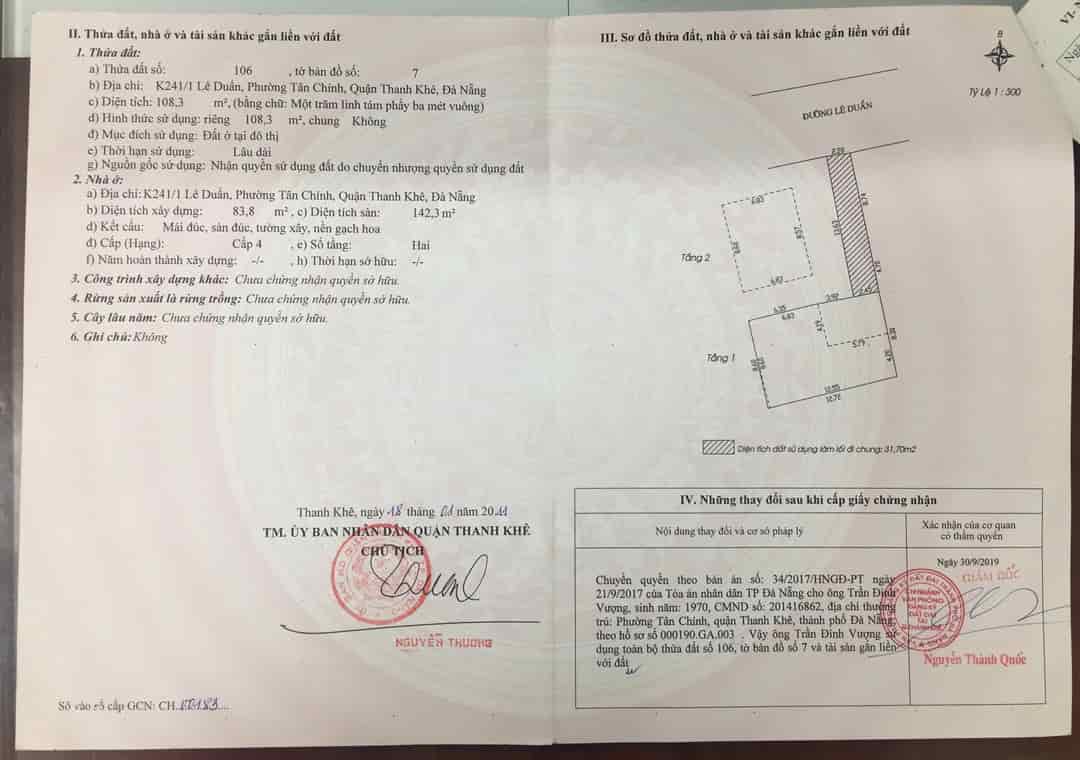 CHÍNH CHỦ CẦN BÁN NHÀ TẠI ĐƯỜNG LÊ DUẨN - ĐÀ NẴNG, DT đất 108.3m2, Giá 15,5 Tỷ