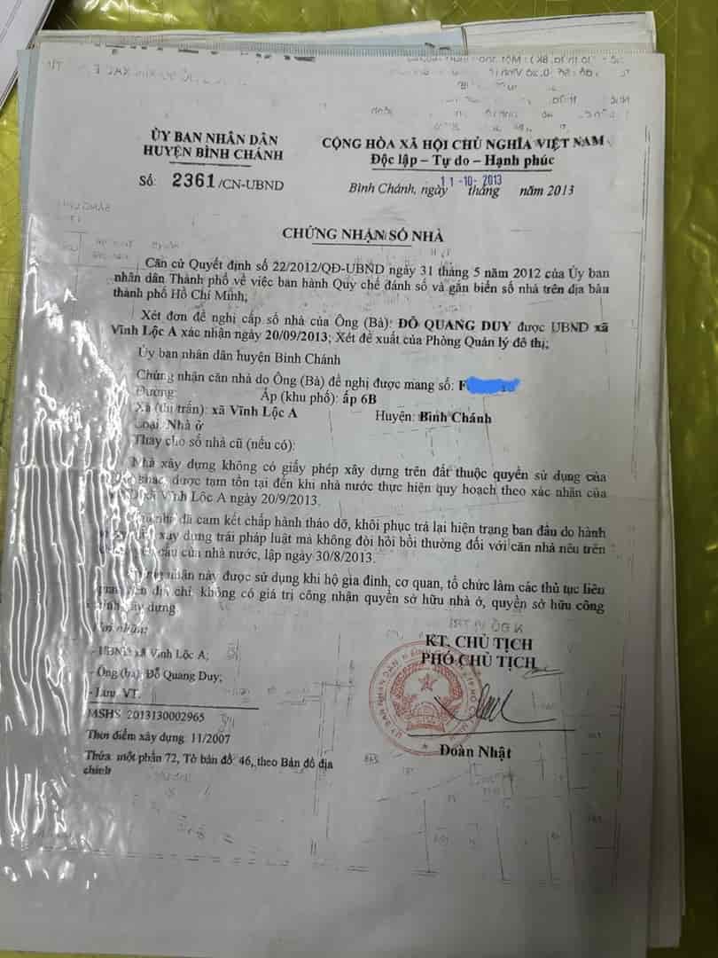 CẦN BÁN  NHANH  CĂN NHÀ HẺM  TẠI Đường Quách Điêu, Xã Vĩnh Lộc A, Bình Chánh, HCM
