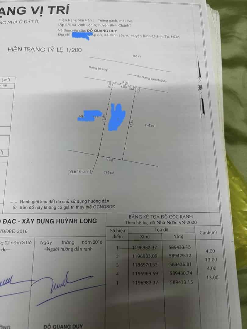 CẦN BÁN  NHANH  CĂN NHÀ HẺM  TẠI Đường Quách Điêu, Xã Vĩnh Lộc A, Bình Chánh, HCM